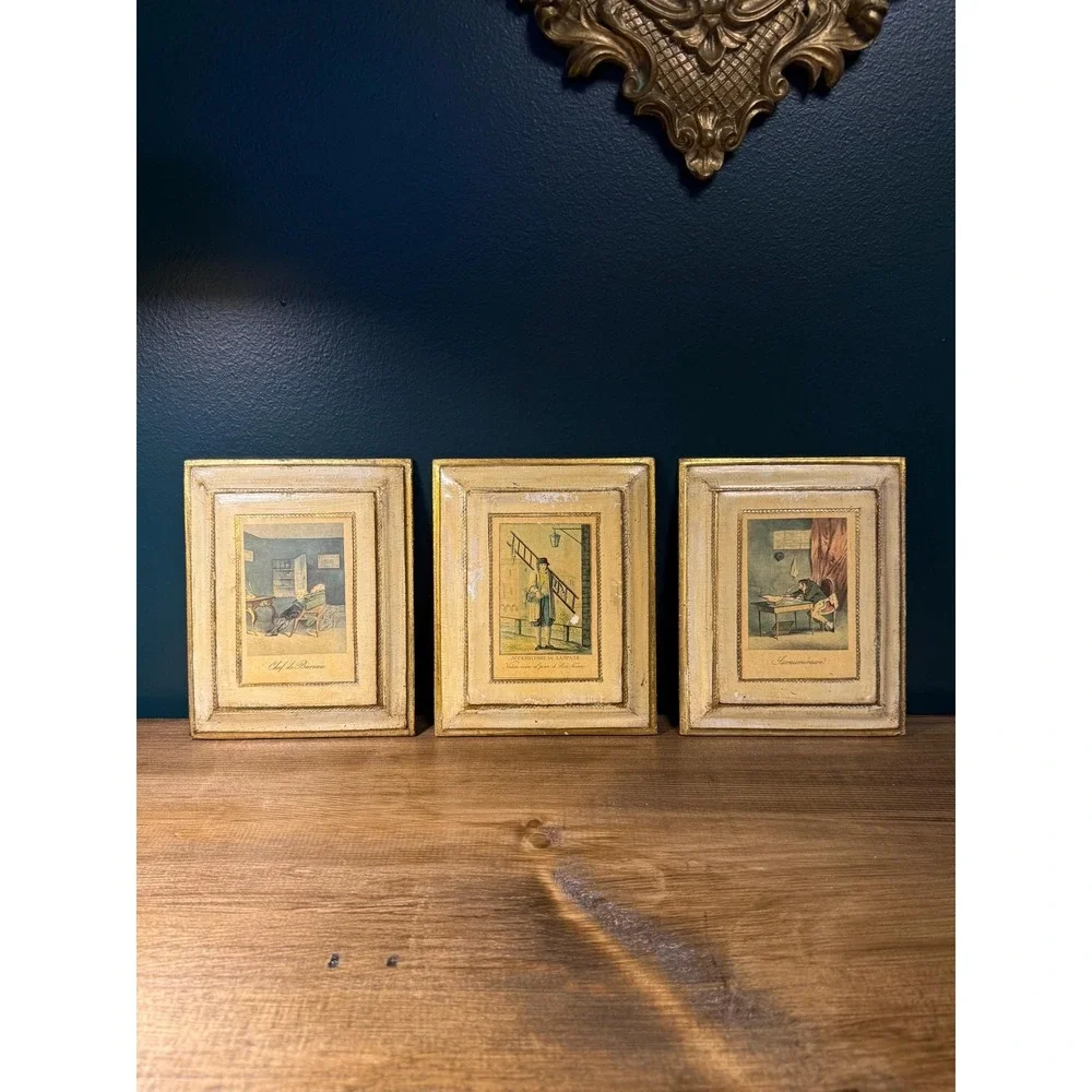 Vintage Italian‎ Occupational Prints on Wood Plaques - 1940s Set of 3